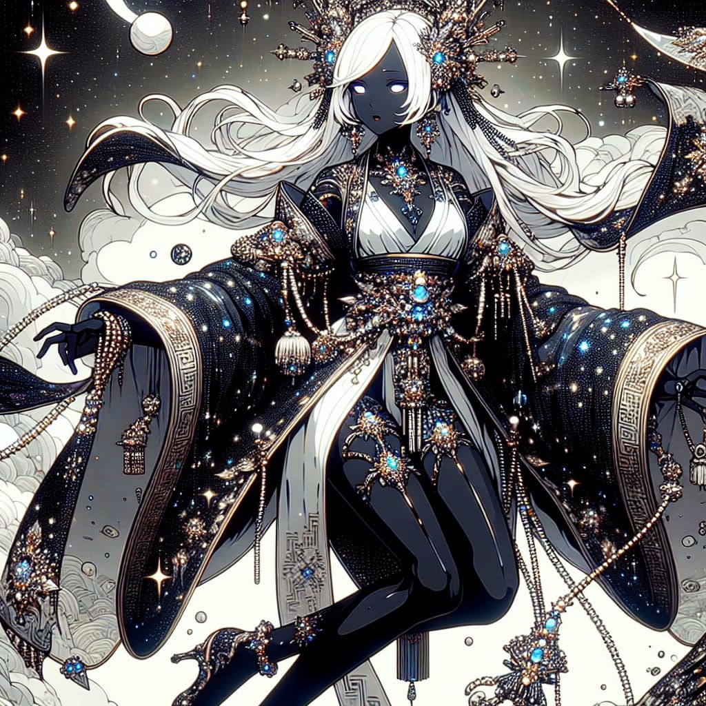 Porcelain Goddess of the Cosmos in Anime Style