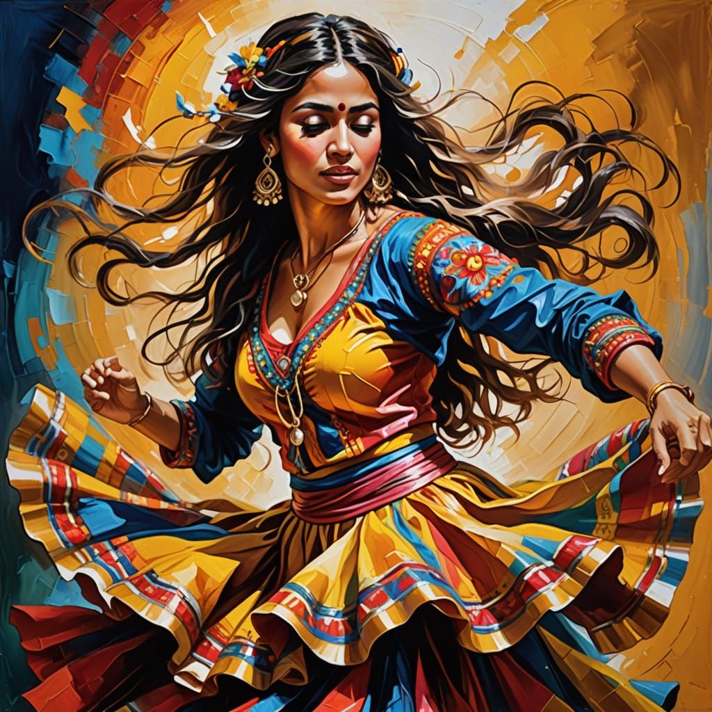 Vibrant Oil Painting of a Gypsy Dancer