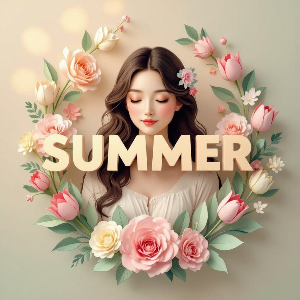 Pastel Floral Arrangement with 3D Summer Text