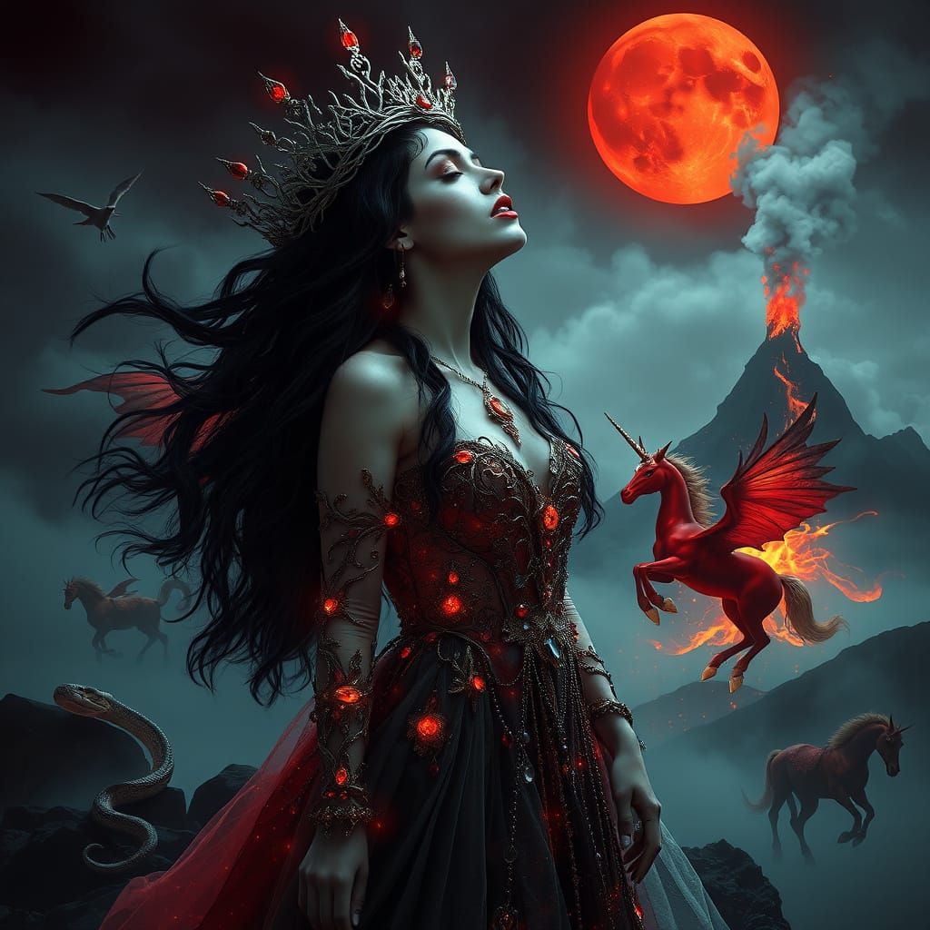 Vampire Queen on a Volcano, Gothic Horror Style