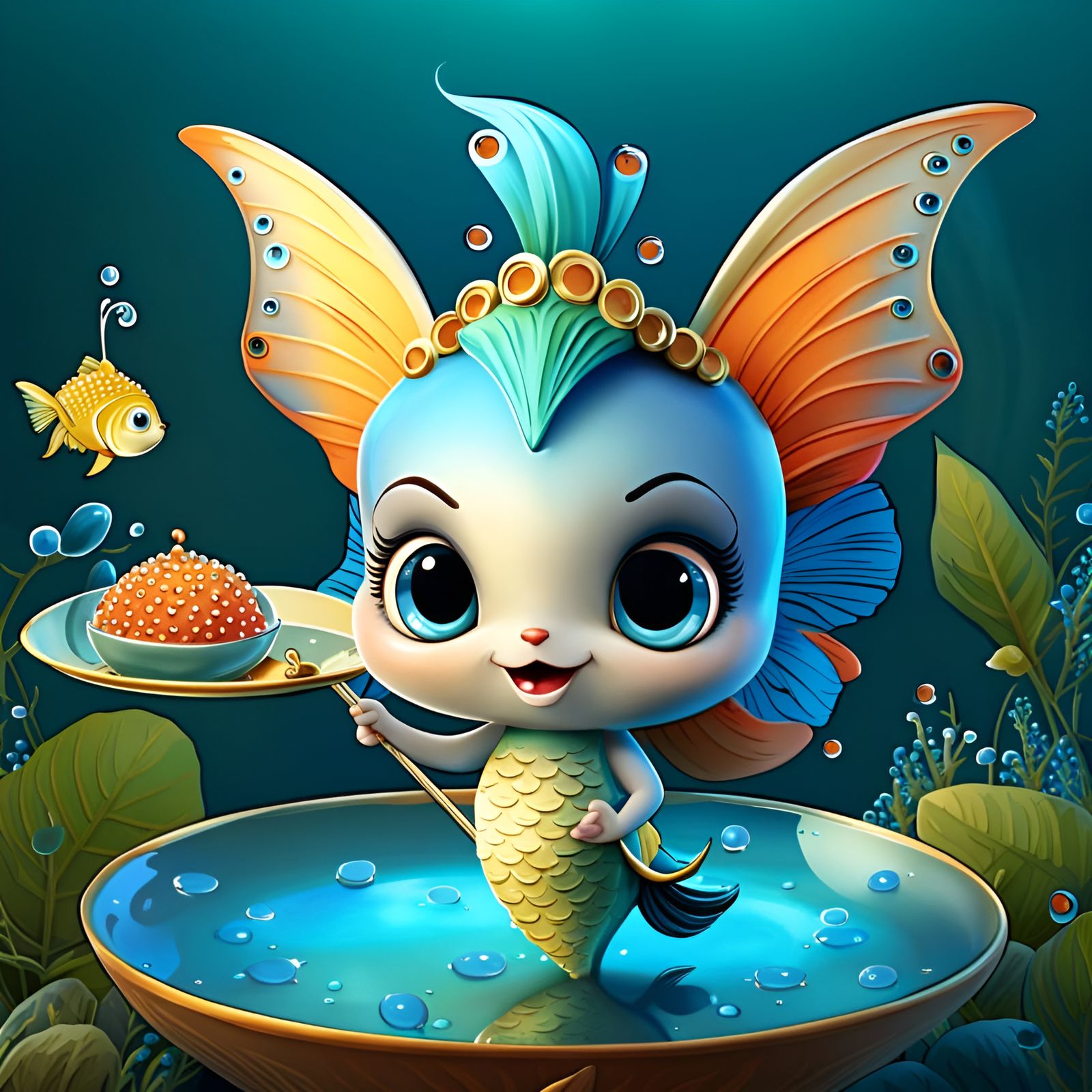 Adorable Cartoon Fish Fairy Grants a Wish