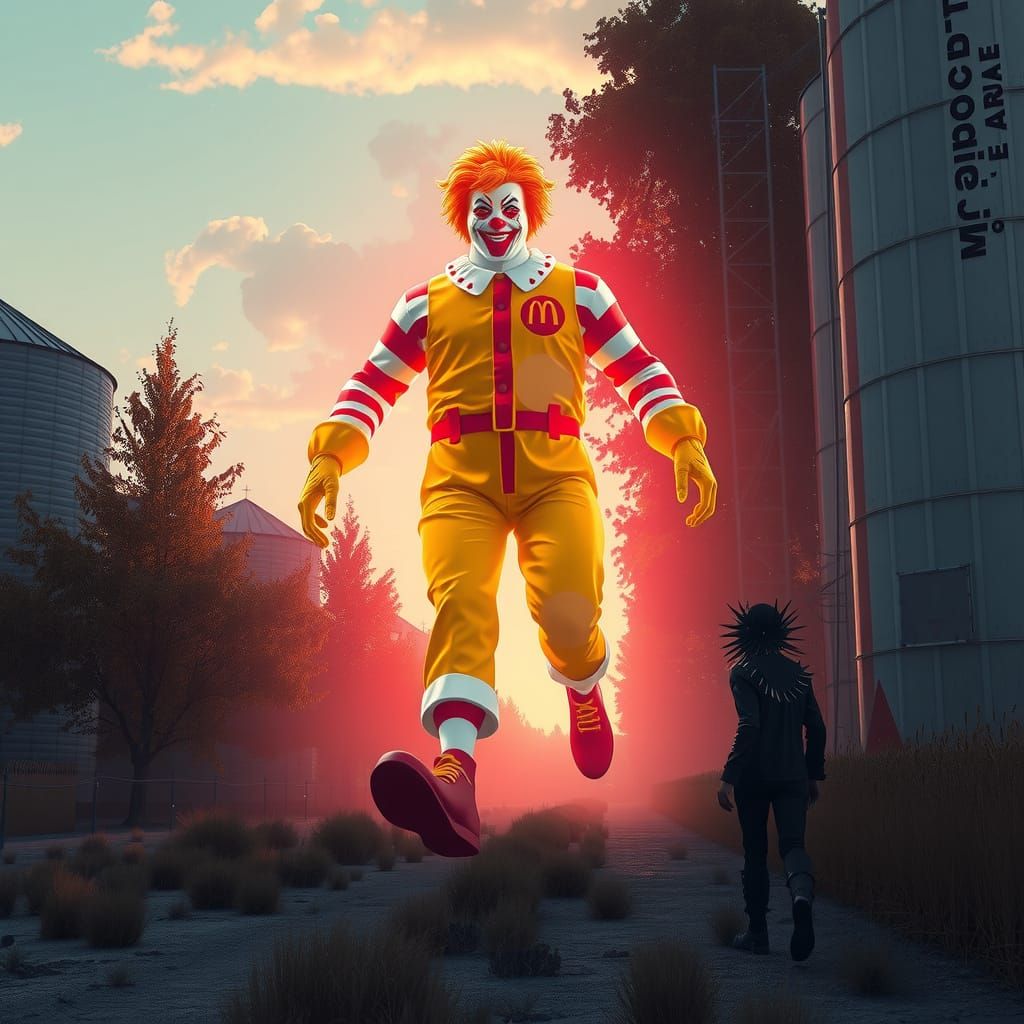 Gigantic Holographic Ronald McDonald Amidst Grain Elevators ...