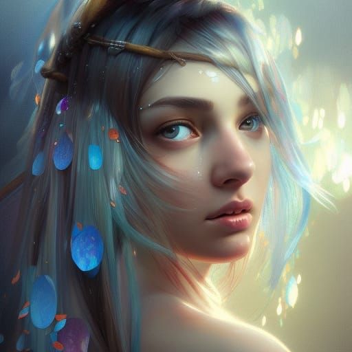 Waterfall Fairy Portrait in Hyperdetailed Digital Art