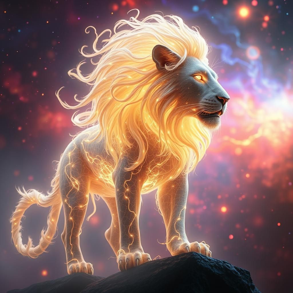 Luminescent Lion: A Cosmic Digital Masterpiece