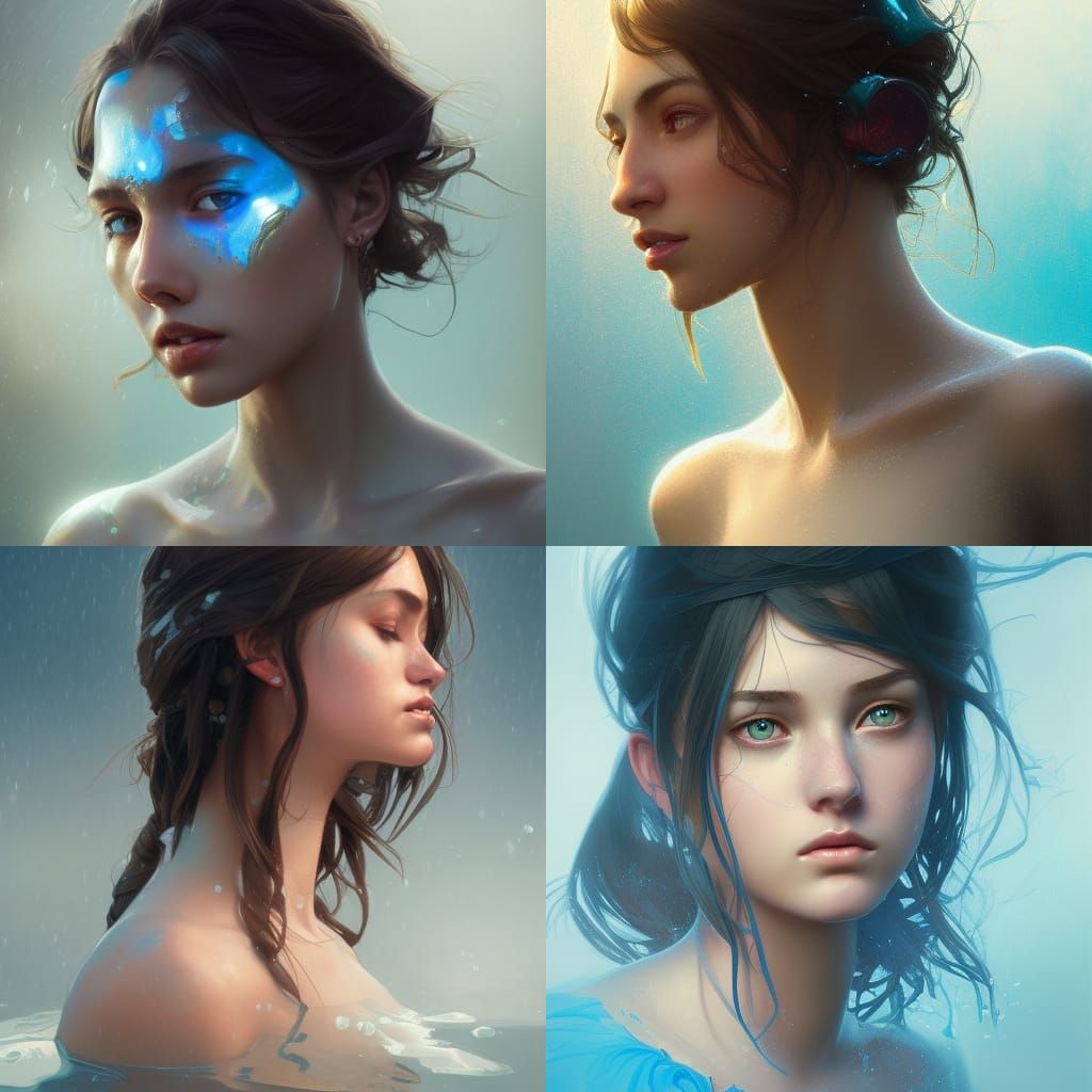 Intricate Water Girl Portrait in Art Nouveau Style