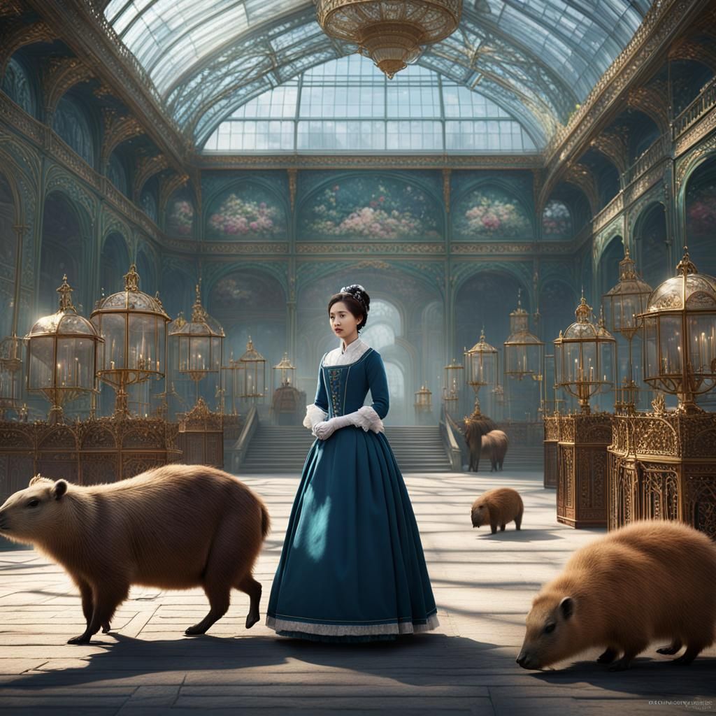 Victorian Lady and Capybaras in Crystal Palace