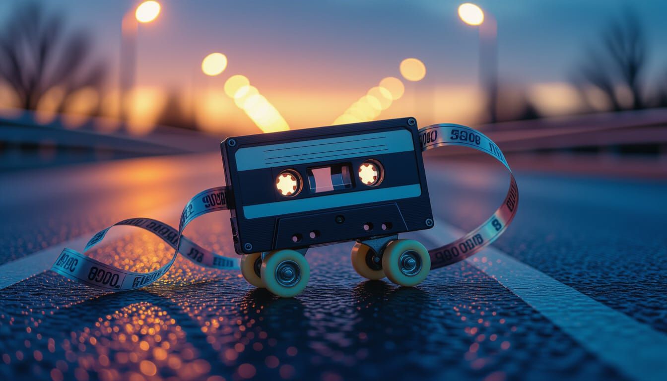Chrome Roller-Skating Highway Unravels from Cassette Tape at...