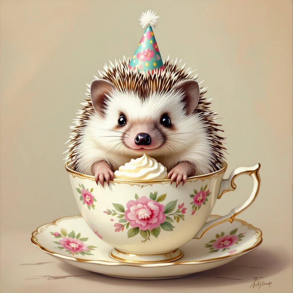 Hedgehog's Tea Party: A Whimsical Fairy Tale Illustration