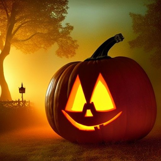 Ethereal Halloween Pumpkin in Kinkade Style