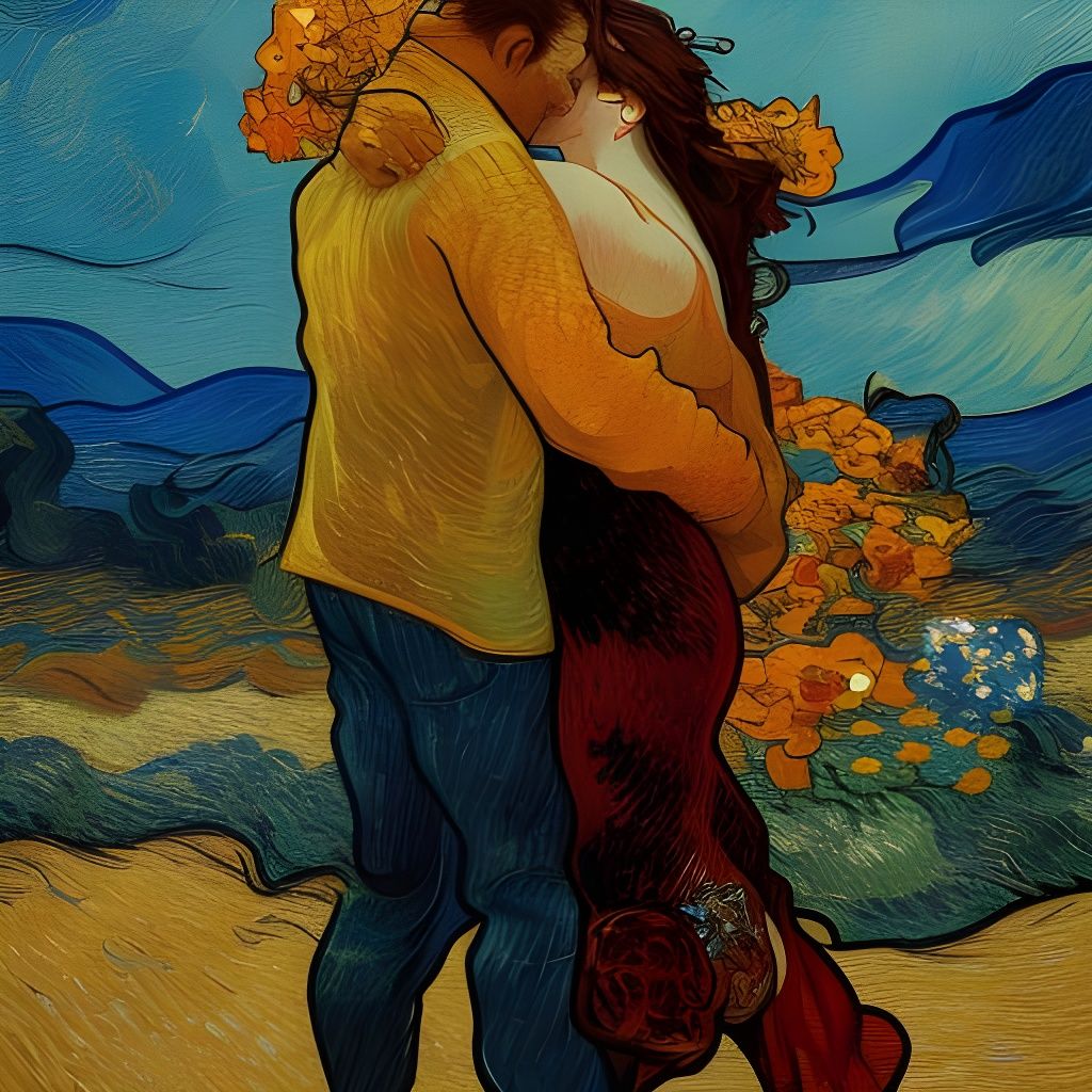 Passionate Kiss as Impasto Painting