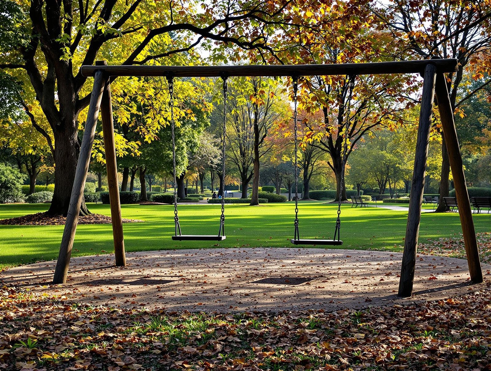 Garden Park with Swings in Hyperrealistic Style