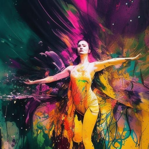 Colorful Ink Splash Yoga Poses in 3D