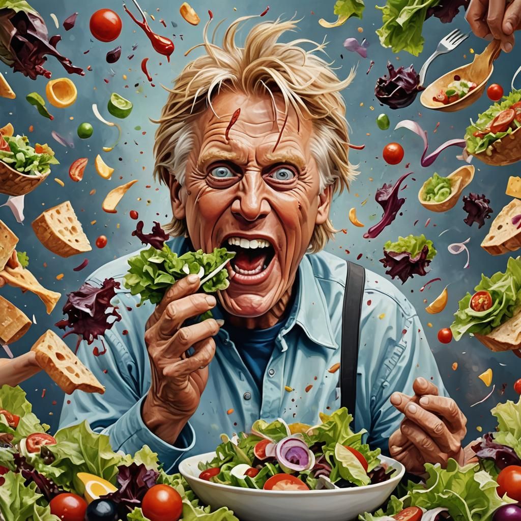 Fantastical Abstract Portrait of Man Eating Salad