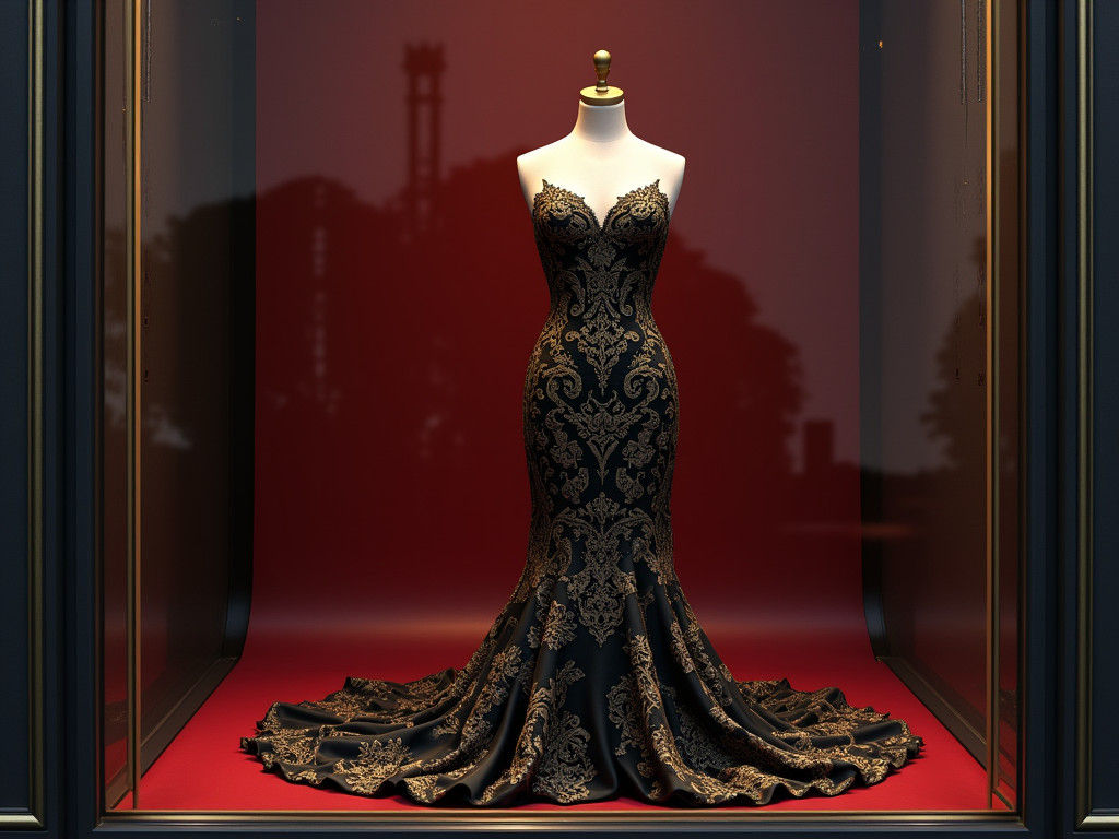 Gothic Mannequin in Black and Red Wedding Dress