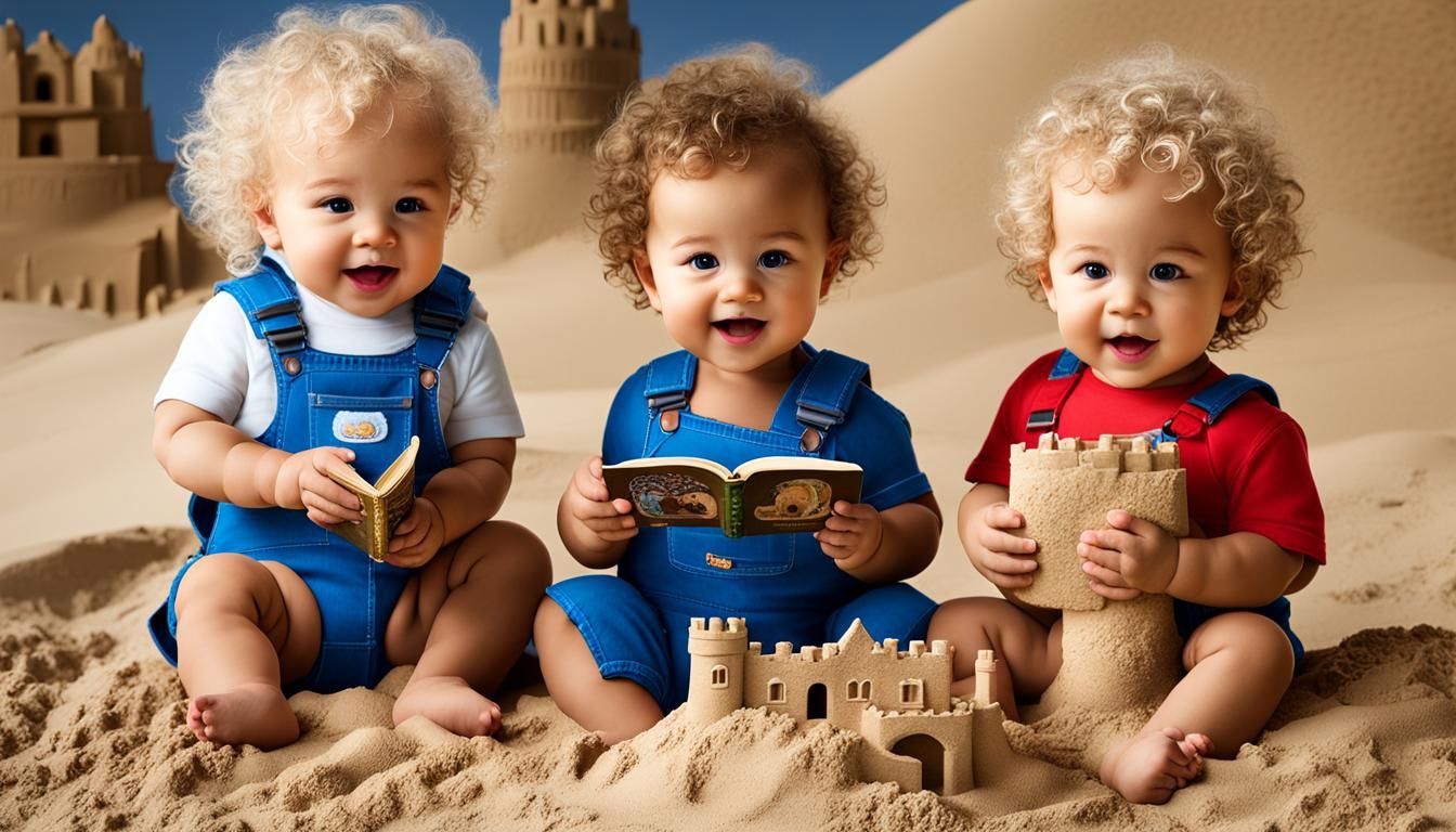 Sandcastle with Baby Scientists in Magical Realism