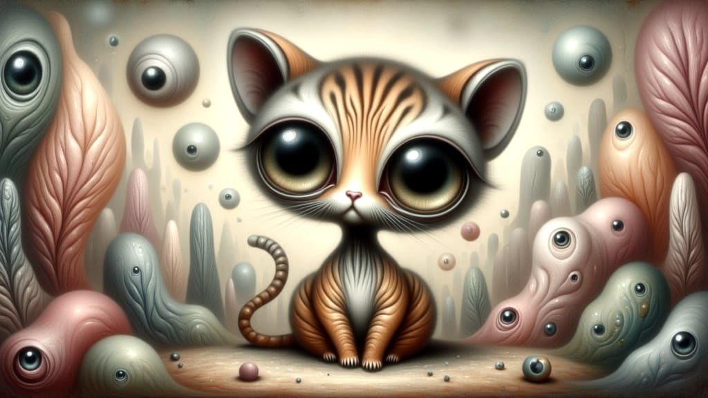 Surreal Whimsical Tiger Painting with Alien Elements