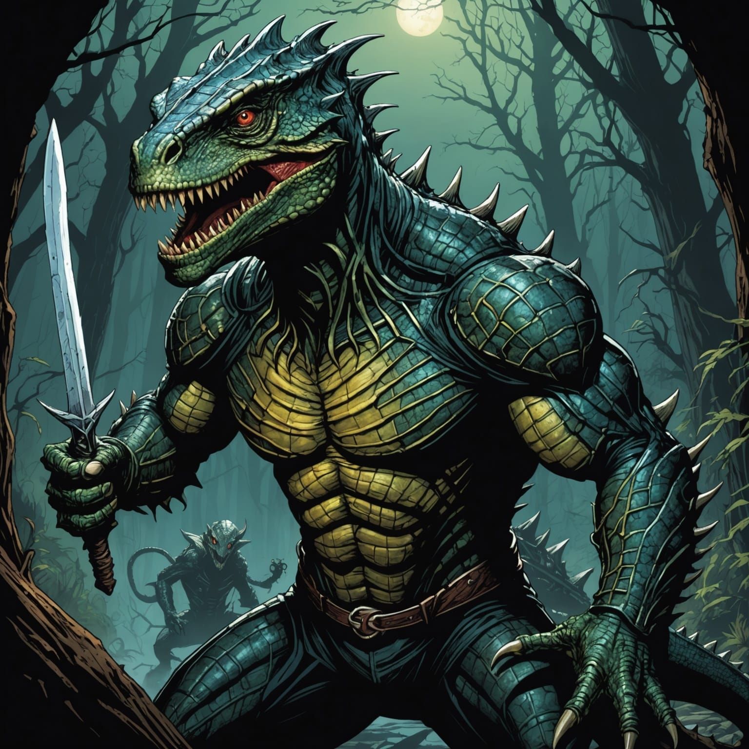 Horror Lizard Man in Comic Book Art