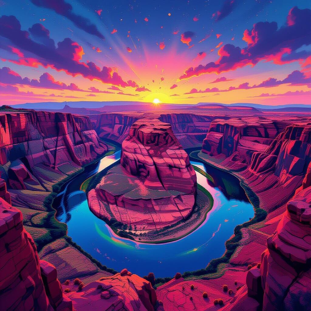 Vibrant Psychedelic Horseshoe Bend in Matte Painting Style