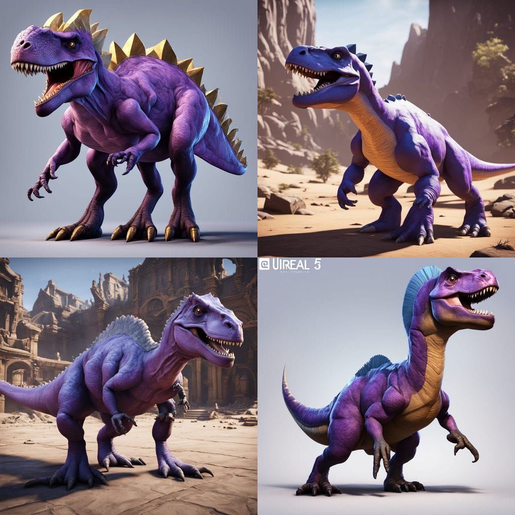 Fantastical Cartoon Dinosaur in a Vibrant Fantasy World