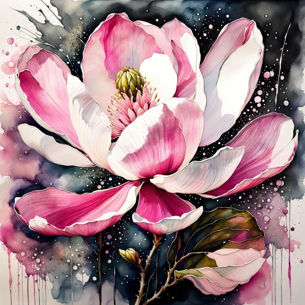 Mystical Magnolia Bloom in Luminous Pink: Silk Painting