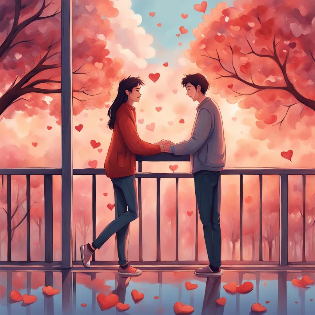 First Love: Heartfelt Illustration of Falling in Love