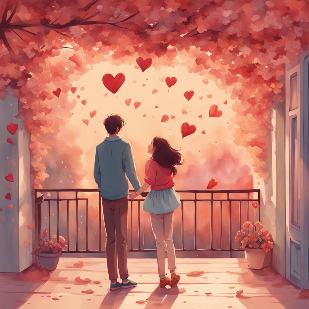 Illustrations of Two People Falling in Love
