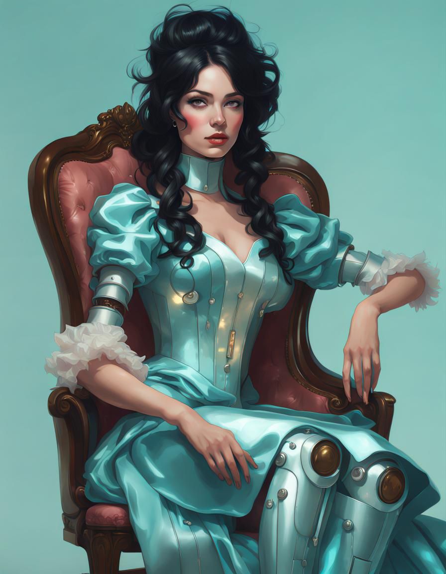 Robot Doll Girl in Rococo Dress, 8k Portrait