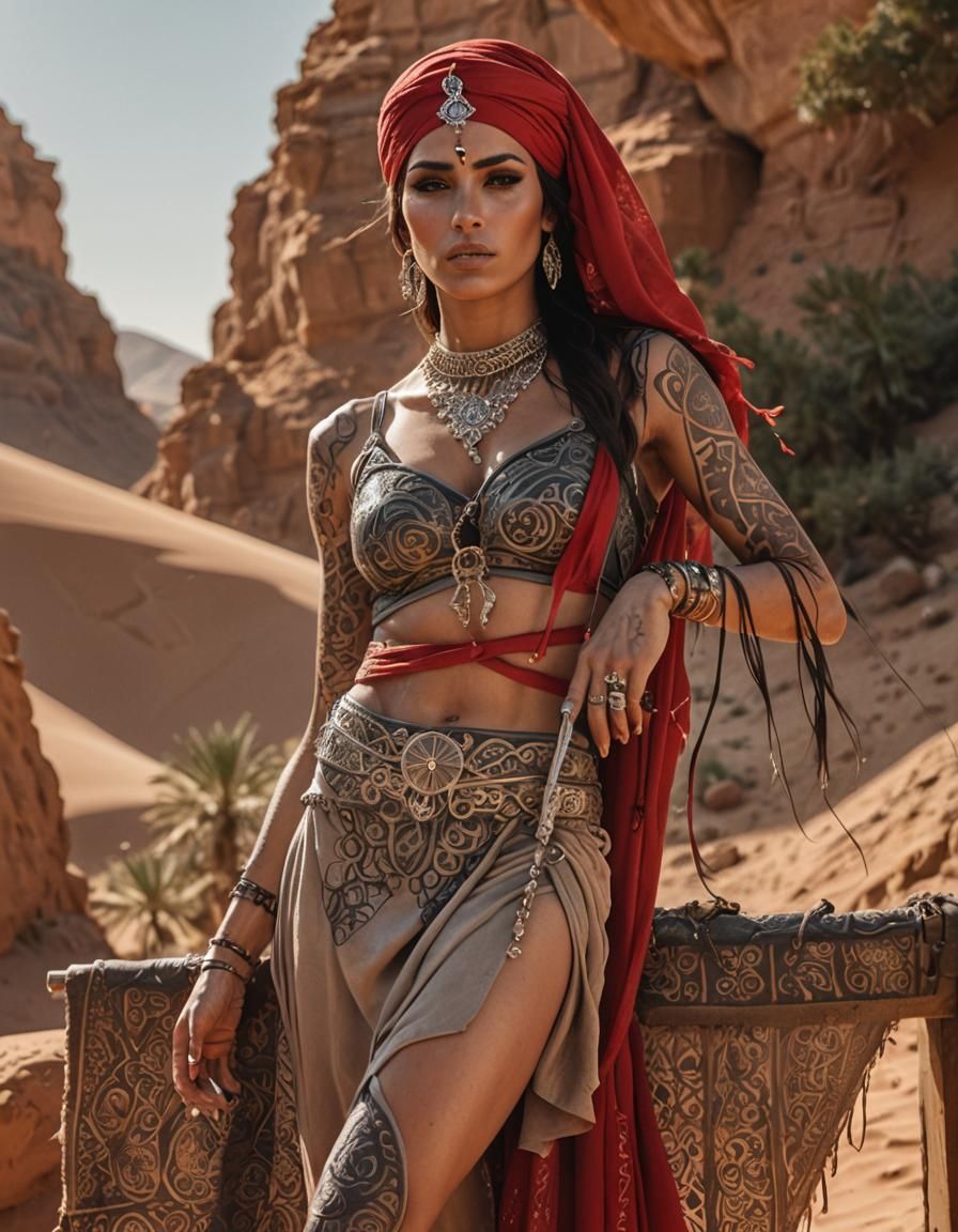 Arabian Woman Assassin in Morocco Desert, Cinematic Photo