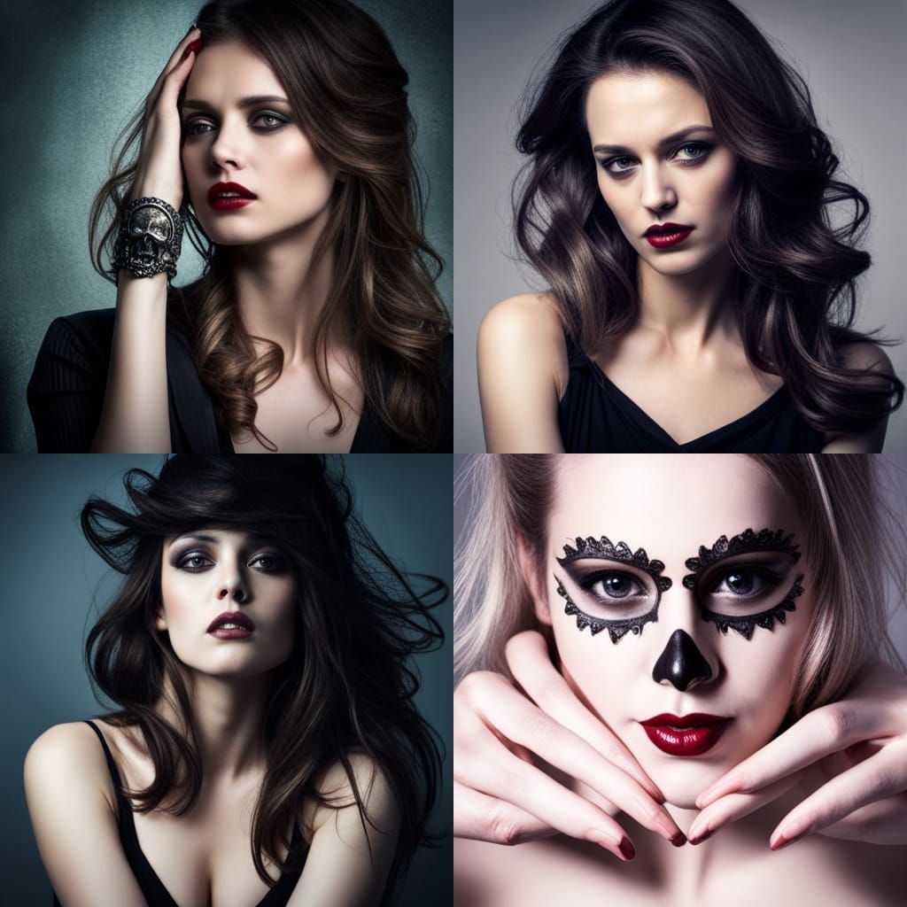 Gothic Woman with Skull Expressing Sadness