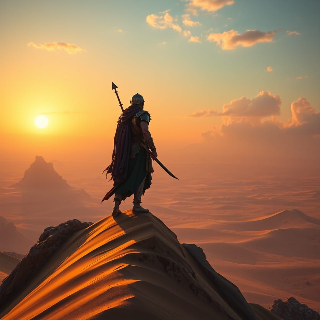 Mamluk Warrior Guarding Desert in Matte Painting Style