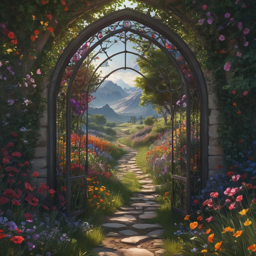 Stained Glass Meadow Path: Fantasy Concept Art