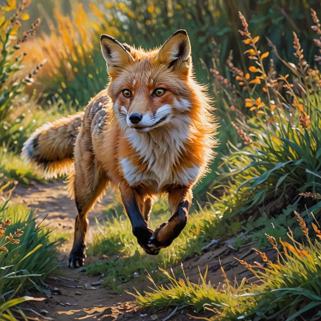 Anthropomorphic Fox Running in Van Gogh Style