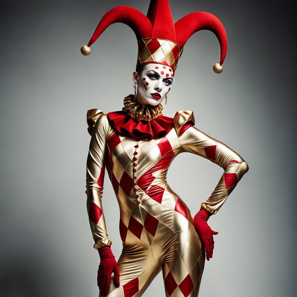 Harlequin Catsuit: Avant-Garde Fashion Editorial in 8K