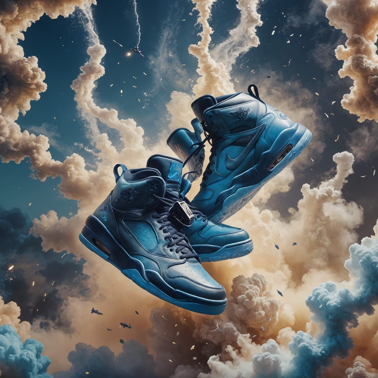 Flying Nike Air Jordans: Detailed Digital Art