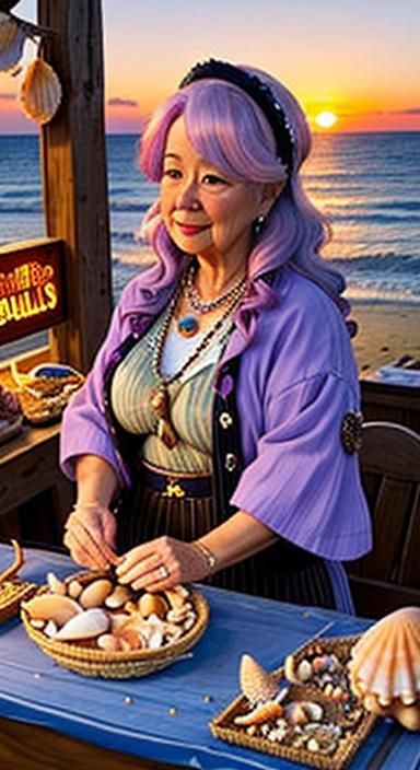 Seashell Craft Booth at Sunset: Cinematic Masterpiece