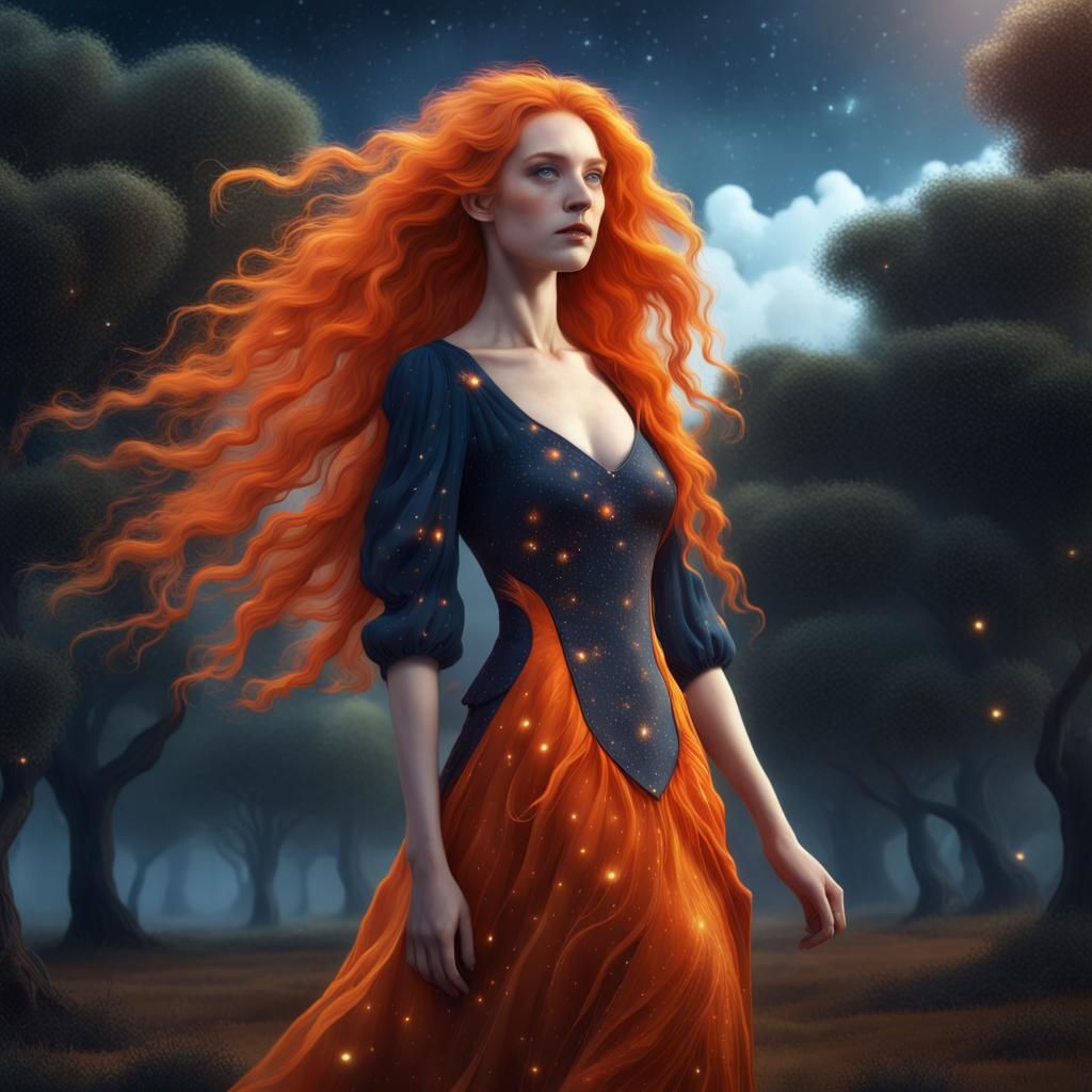 Freckled Lady in Star Dress: Fantasy Concept Art