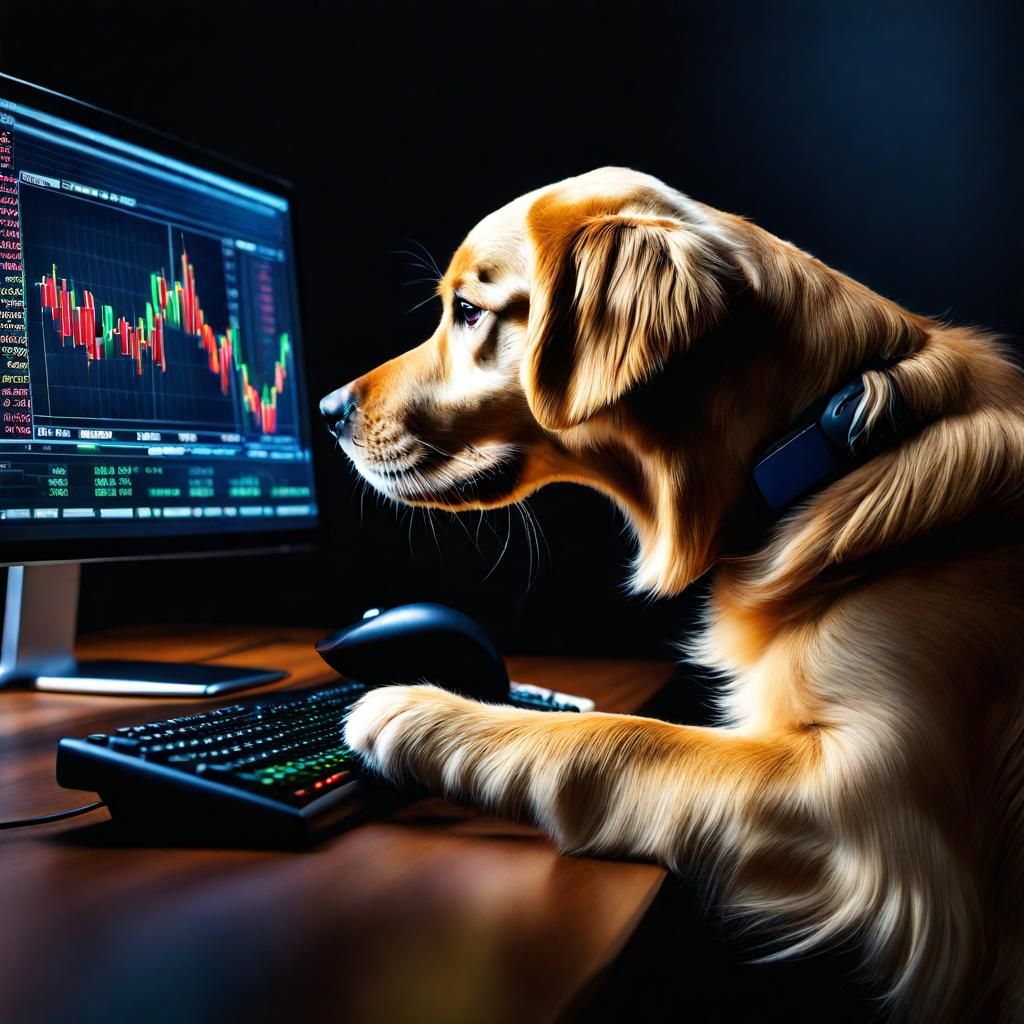 Golden Retriever Day Trading: Stock Market Concept Art