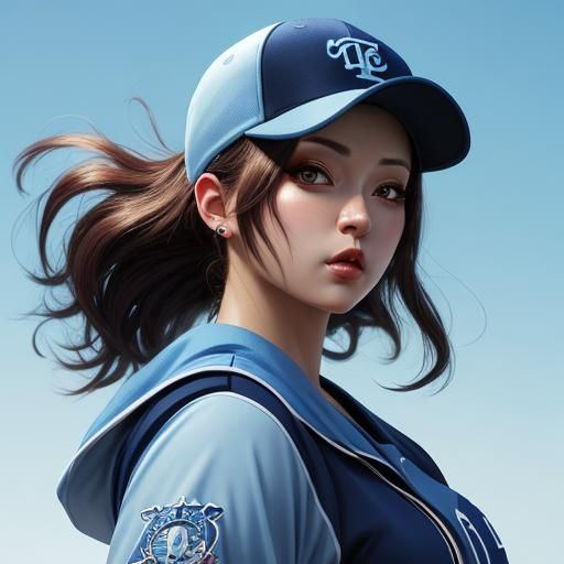 Woman in Blue Baseball Hat: Anime Art Style