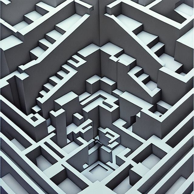 Geometric Staircase Illusion in 3D Lithograph Style