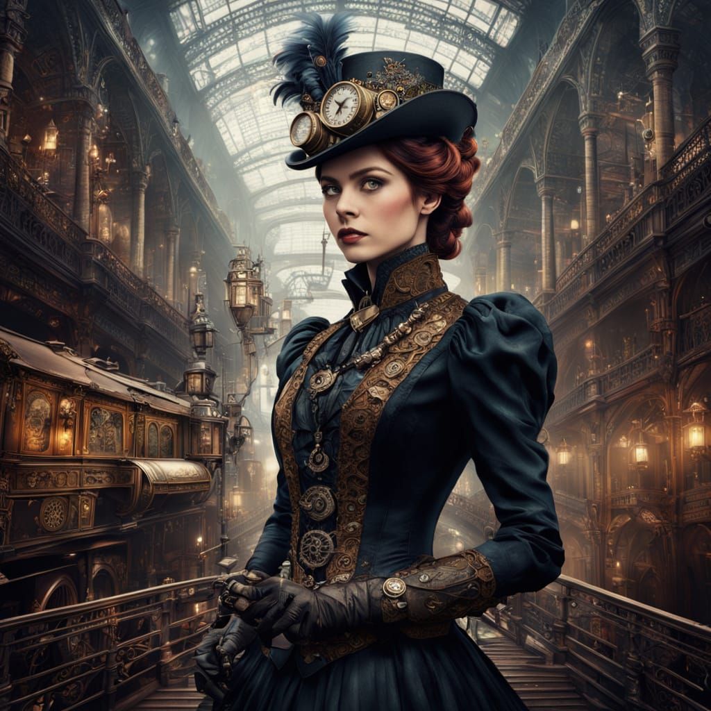 Steampunk Woman in Victorian Lace Digital Painting