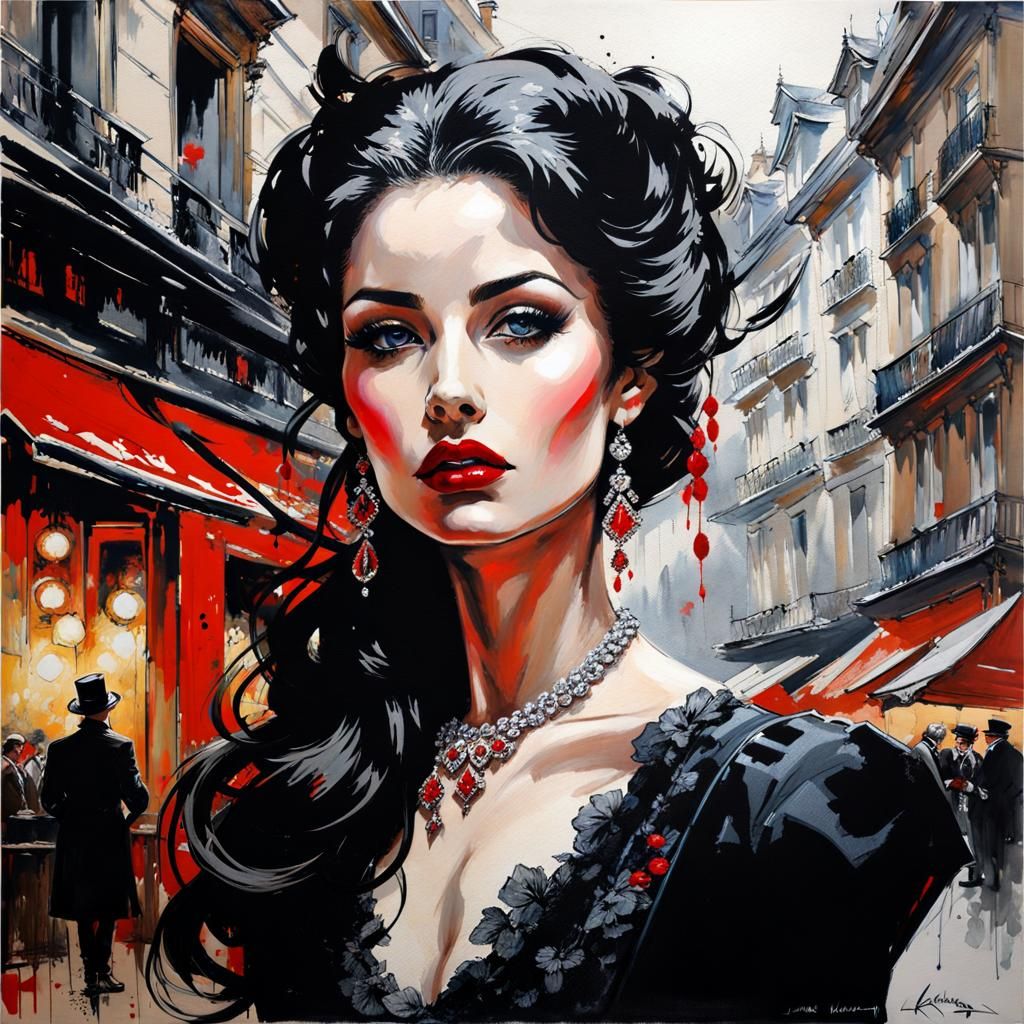 Belle Epoque Woman in Paris: Ink Splash Art