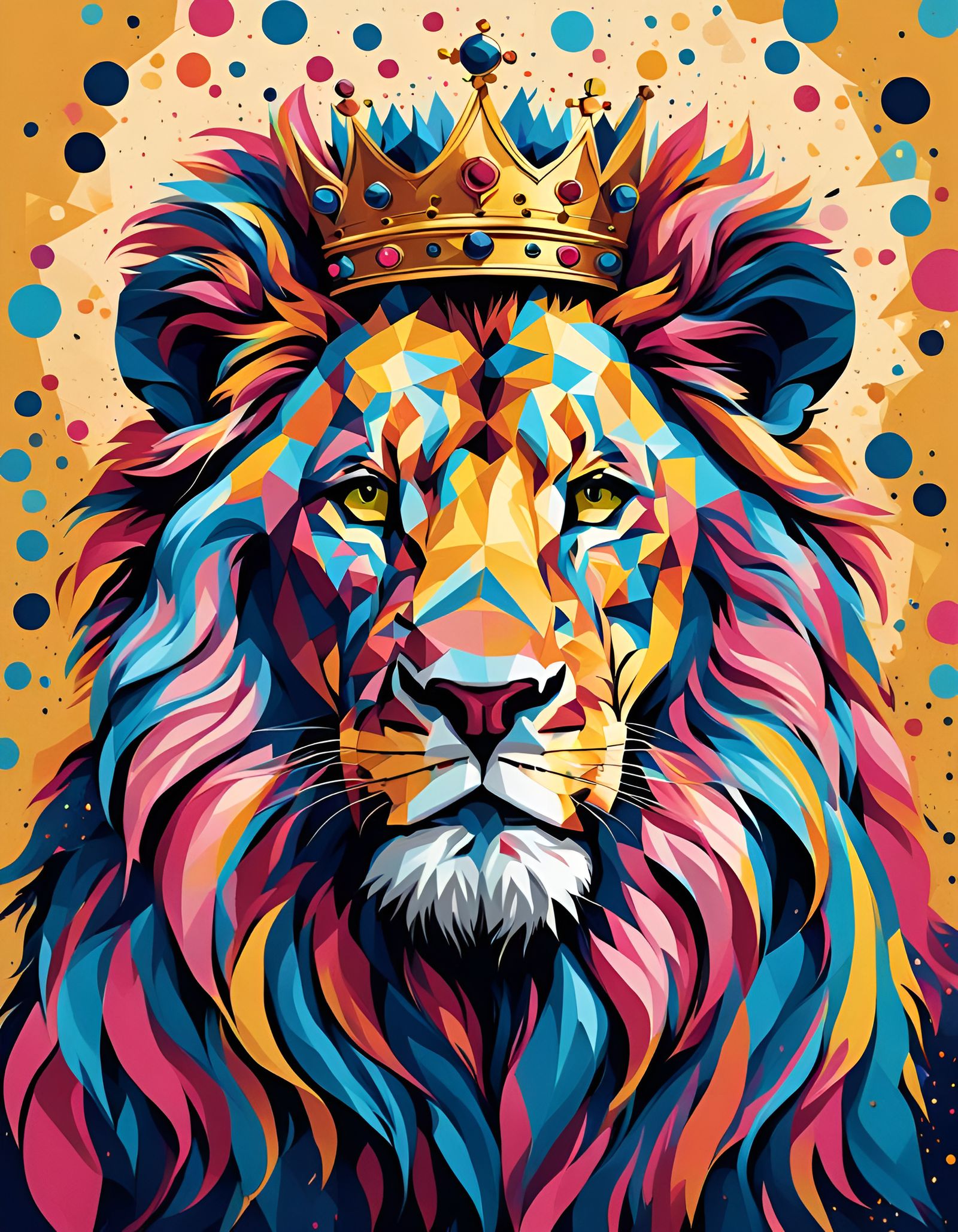 Geometric Lion King Portrait in Bold Colors