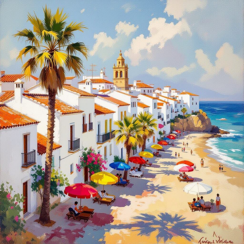 Cadiz Rooftops in Golden Light: An Impressionistic View