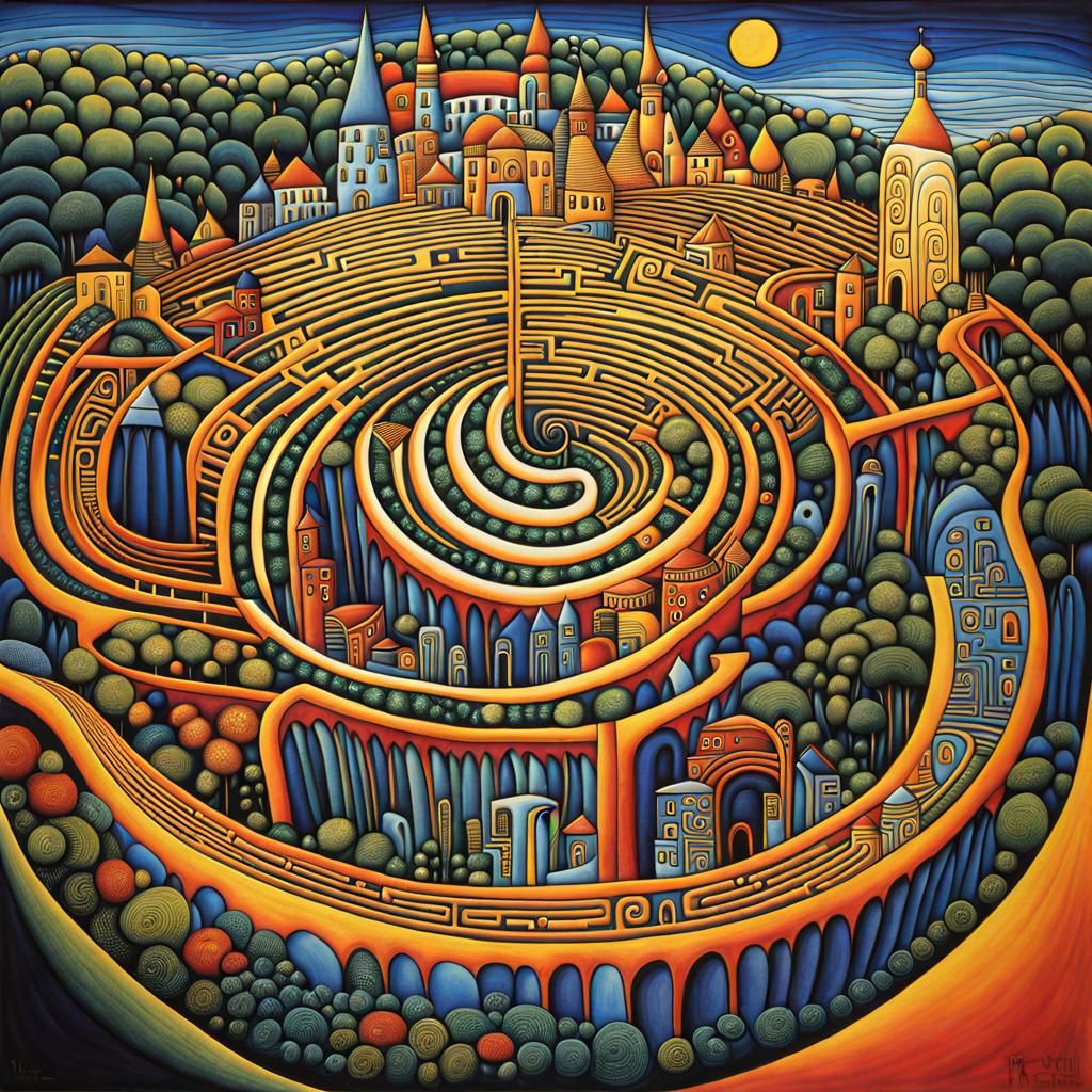 Surreal Cityscape Inspired by Hundertwasser's Style