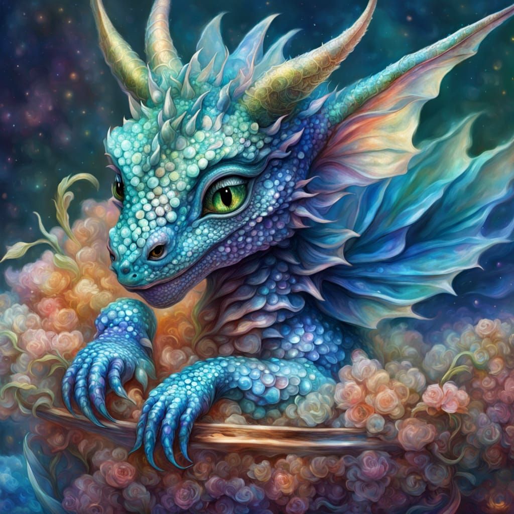 Happy Baby Dragon in Teaspoon, Digital Art