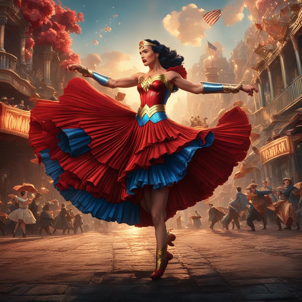 Wonder Woman Cancan Dancer in Detailed Matte Painting