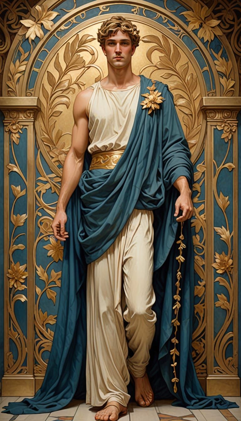 Art Nouveau Portrait of a Man with Laurel Wreath