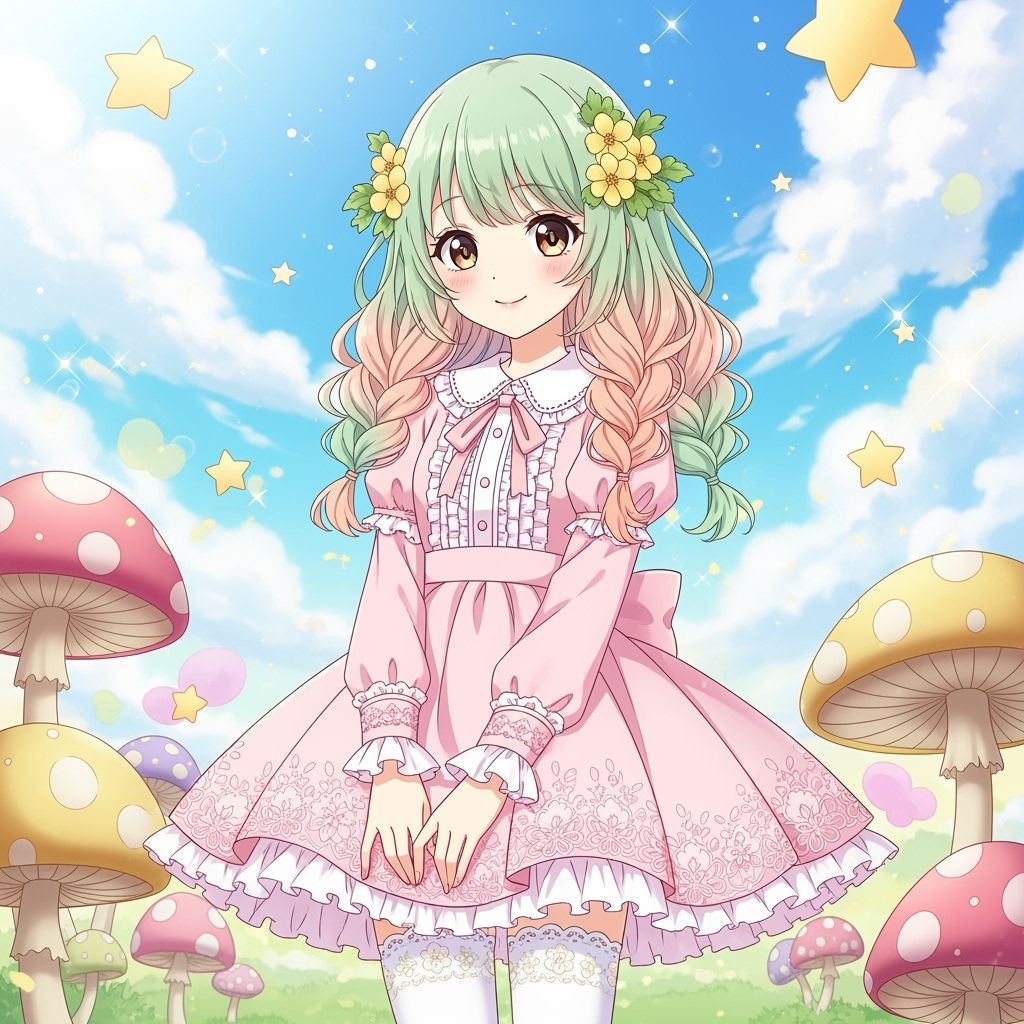 Anime Girl with Flowers in Yume Kawaii Style