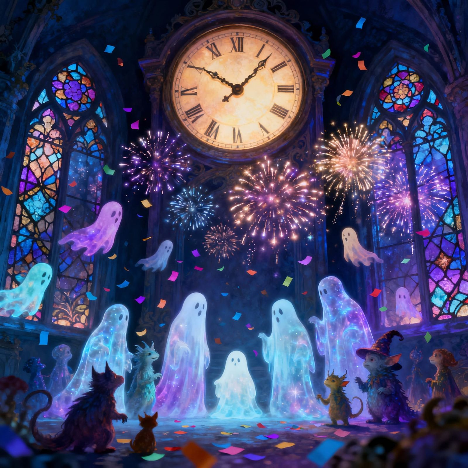 Magical Midnight Celebration with Ghosts and Creatures