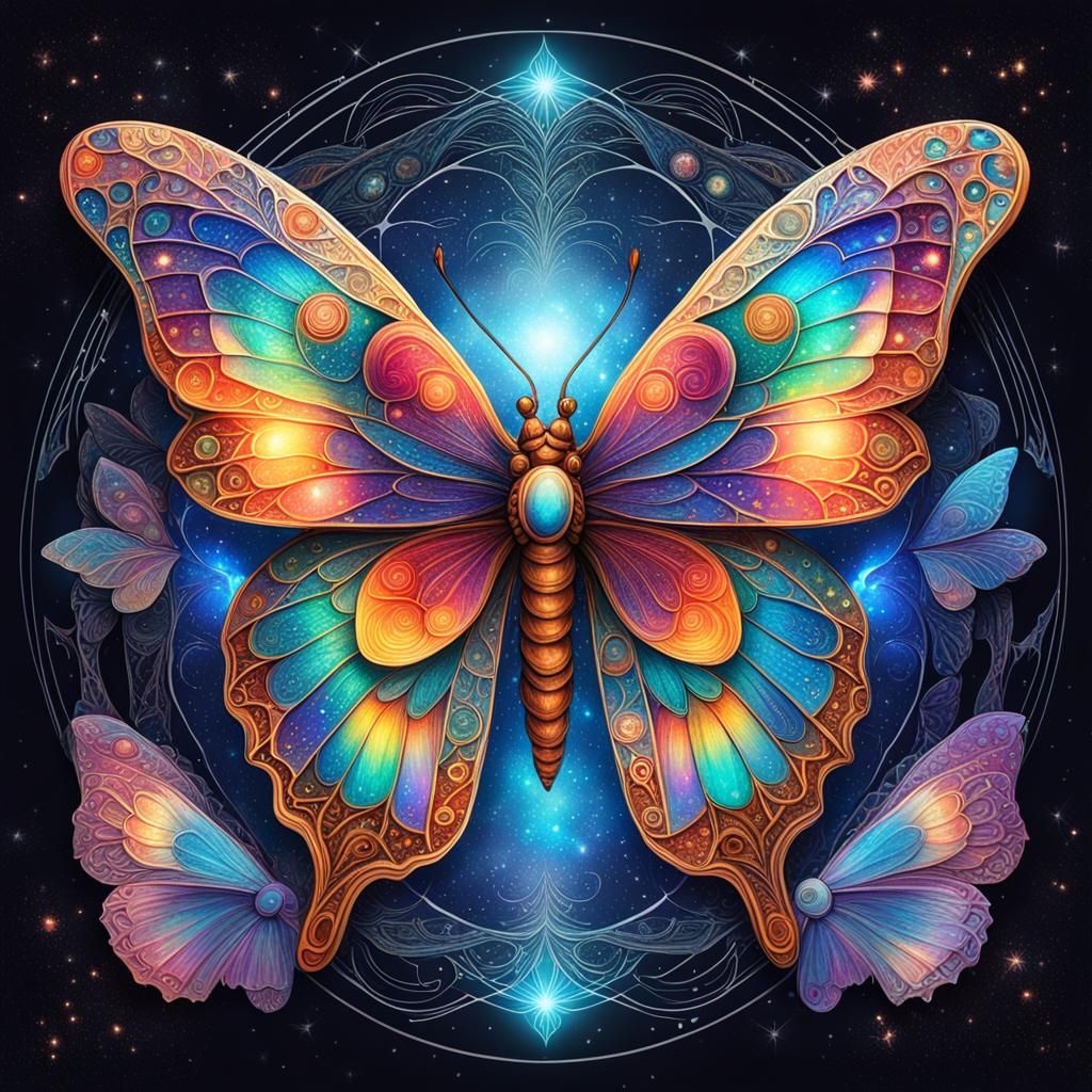 Astral Angel Butterfly: Holographic Cosmic Illustration